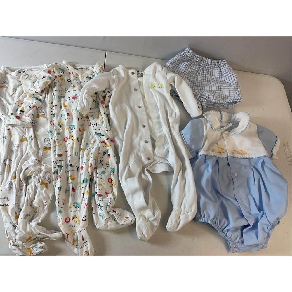5pc Baby Boy LOT 0-3m Magnetic Me, Boutique Pima Cotton Romper embroidered